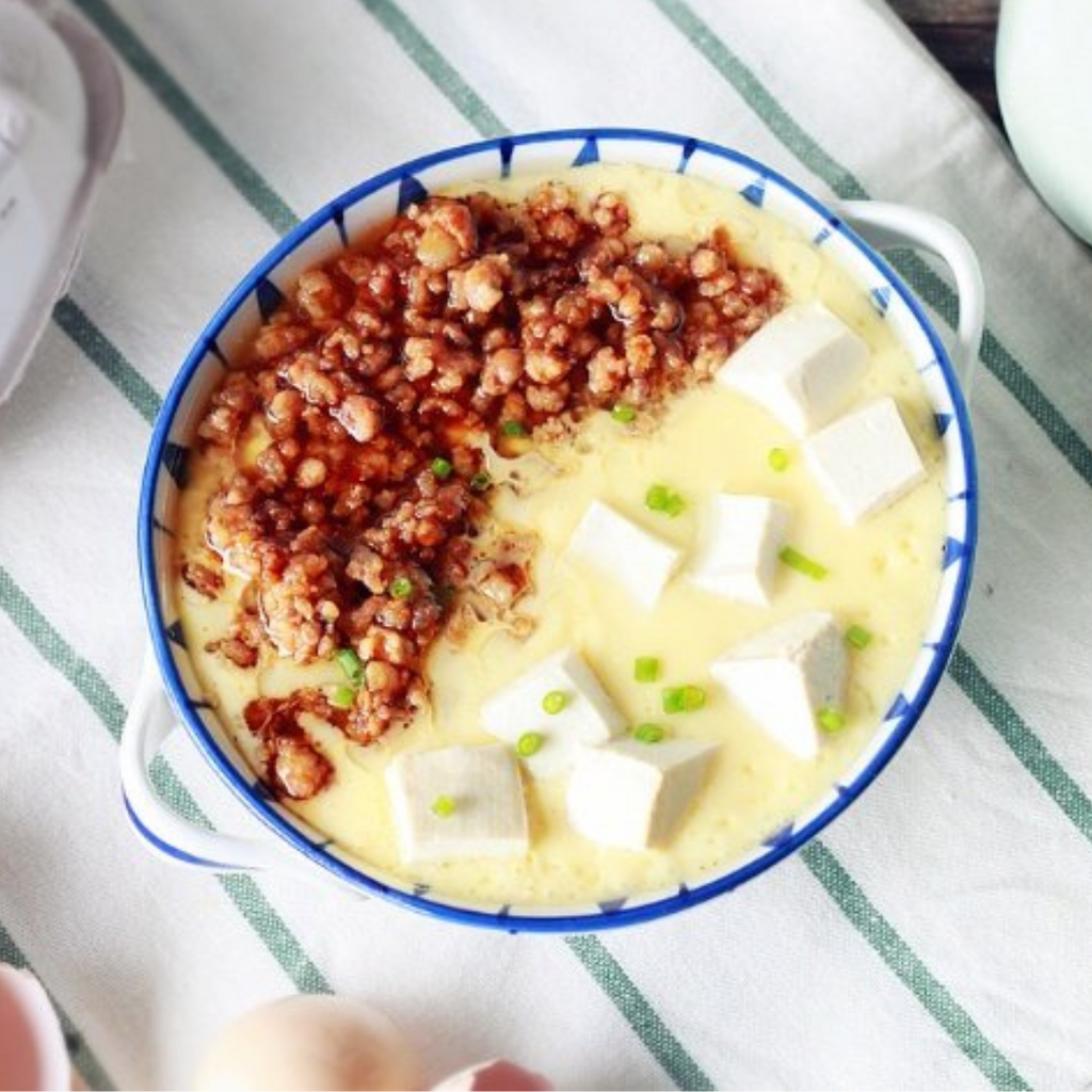 Steamed Egg with Minced Meat and Tofu