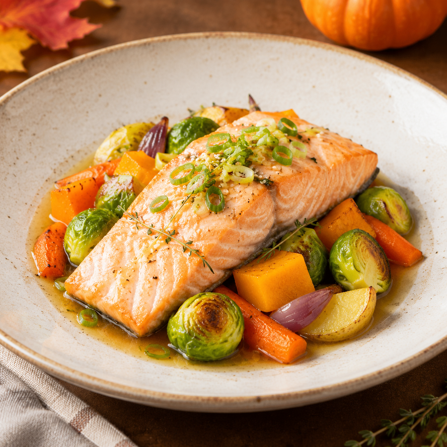 Steamed Salmon with Fall Vegetables