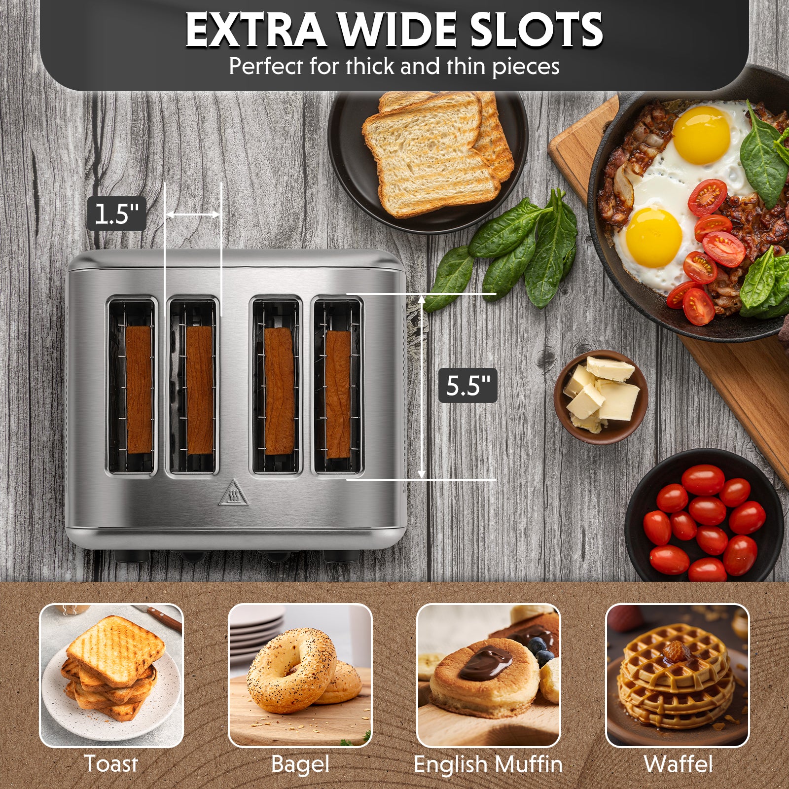 BUYDEEM DT440 Retro 4-Slice Toaster with Extra Wide Slots