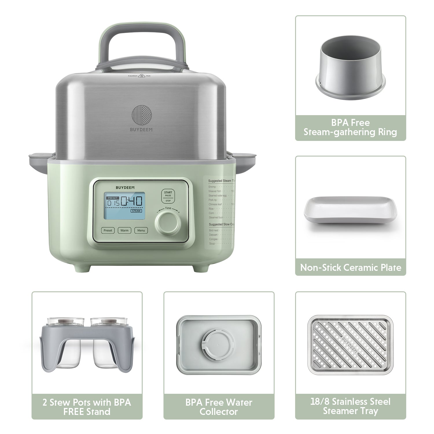 BUYDEEM G563 Two-Tier All-in-One Intelligent Food Steamer, 10.6QT