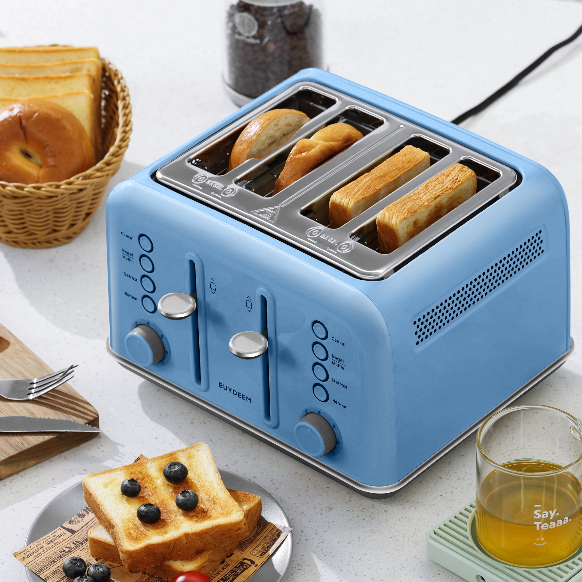 BUYDEEM DT640 4-Slice Retro Toaster with Extra Wide Slot