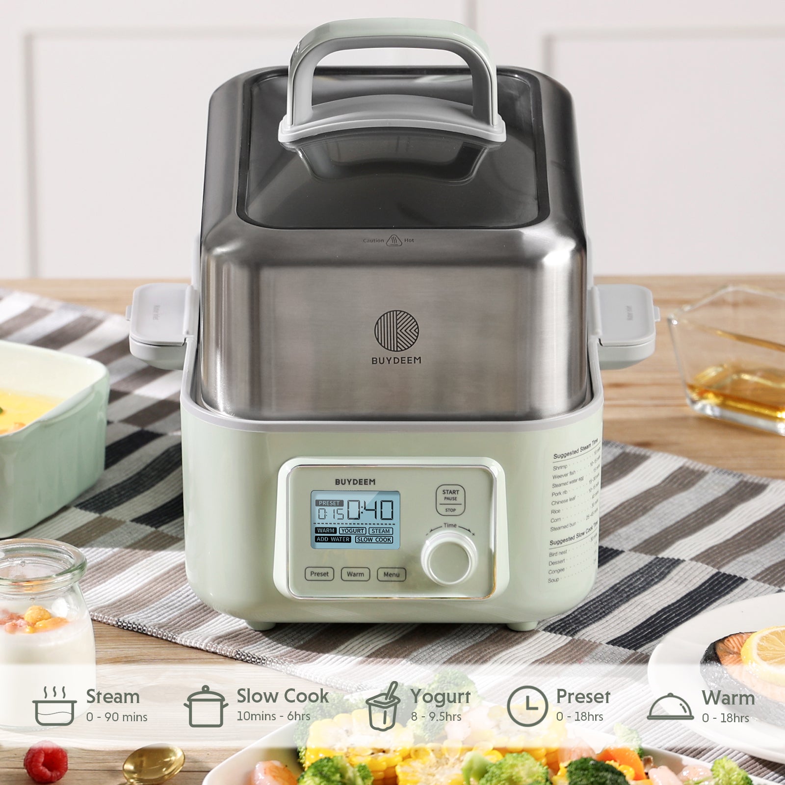 BUYDEEM G55JP/G56JP スチーマー ミントグリーン BUYDEEM G553 All-in-One Electric Food Steamer, 5QT