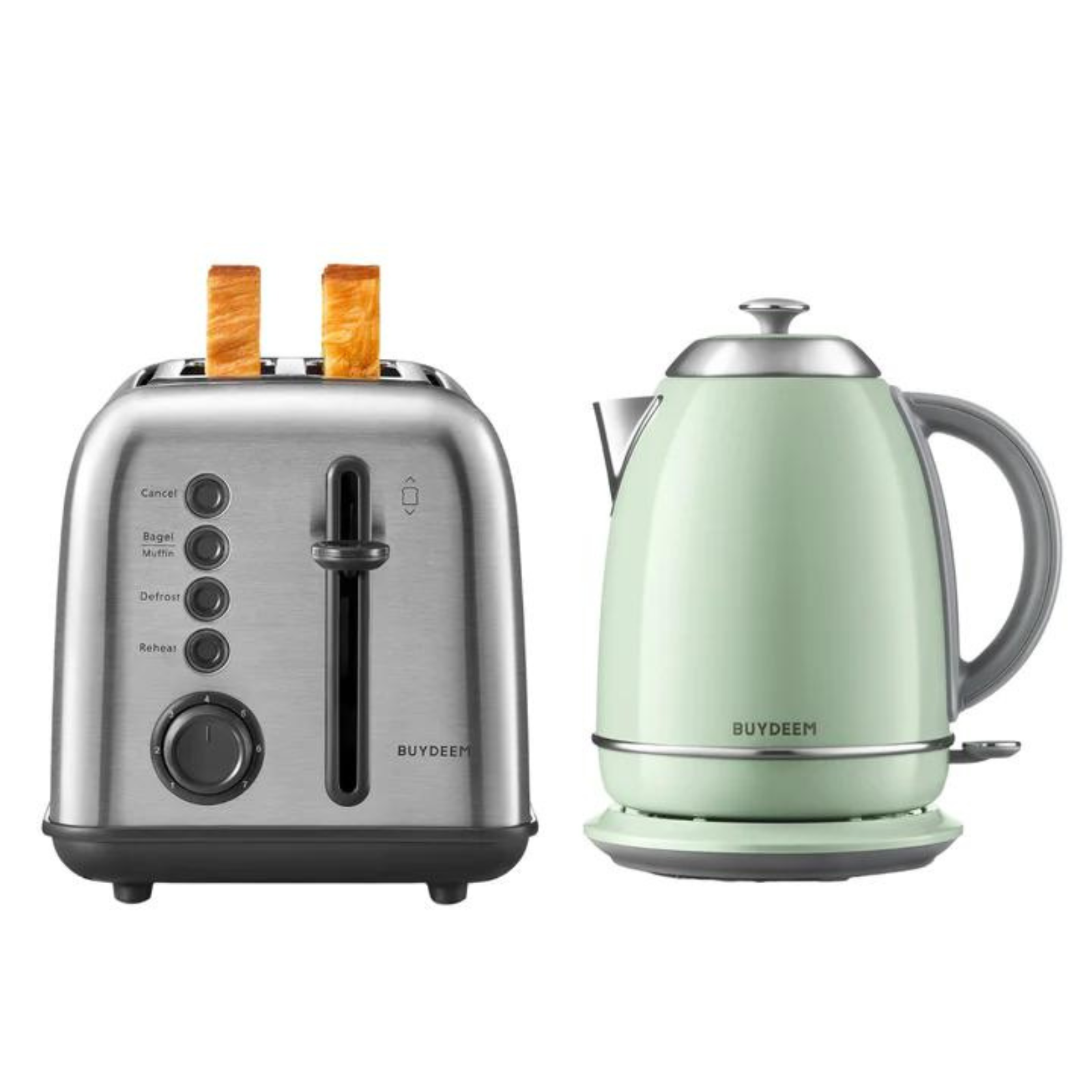 Sage green kettle top and toaster set