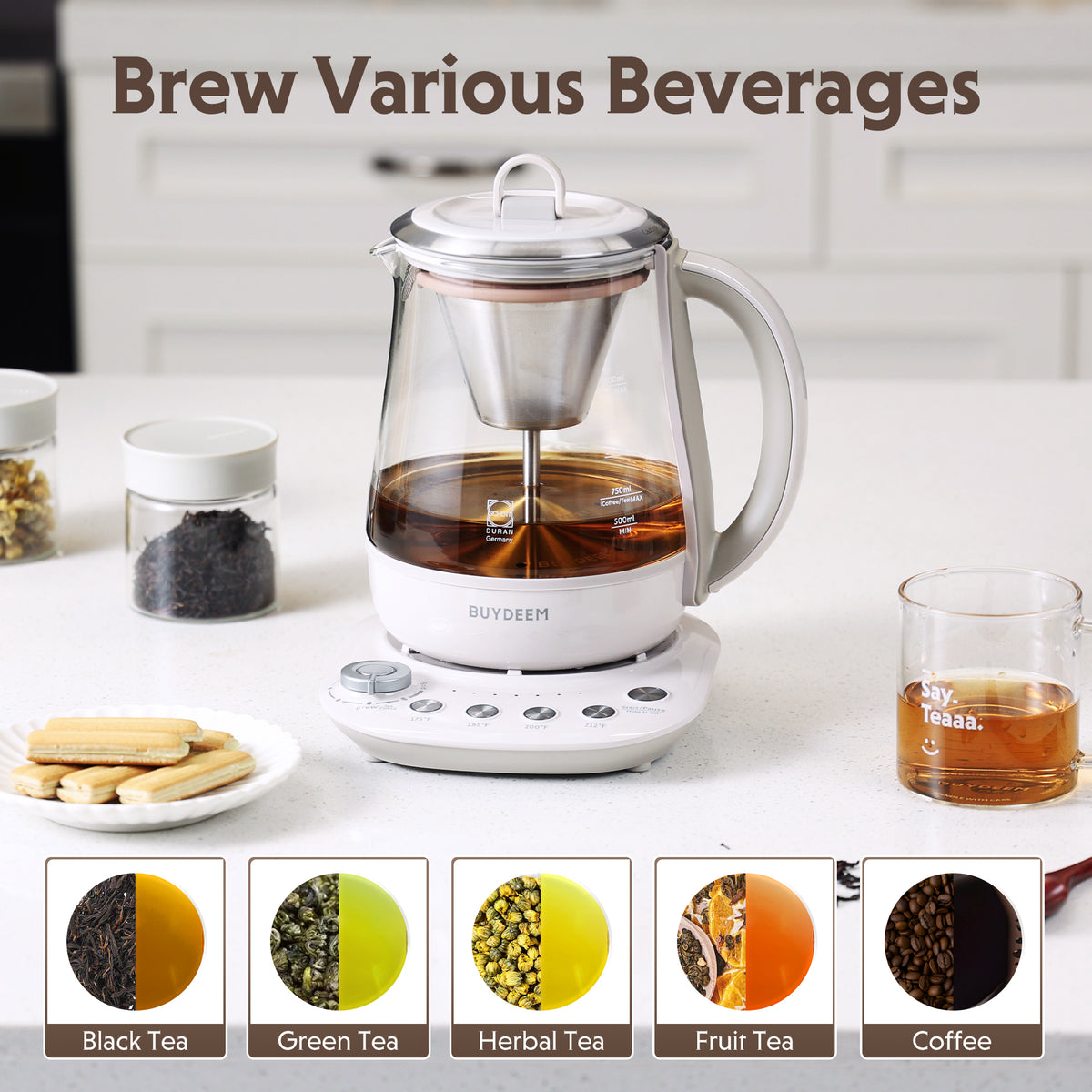 K156 Multi-function Tea and Coffee Maker 1.5L, Oat White