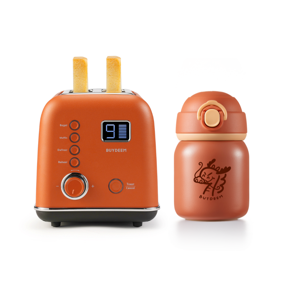 Automatic Digital 2-slice Toaster & Thermos Bottle 200ml - Koi Red Bundle Offer