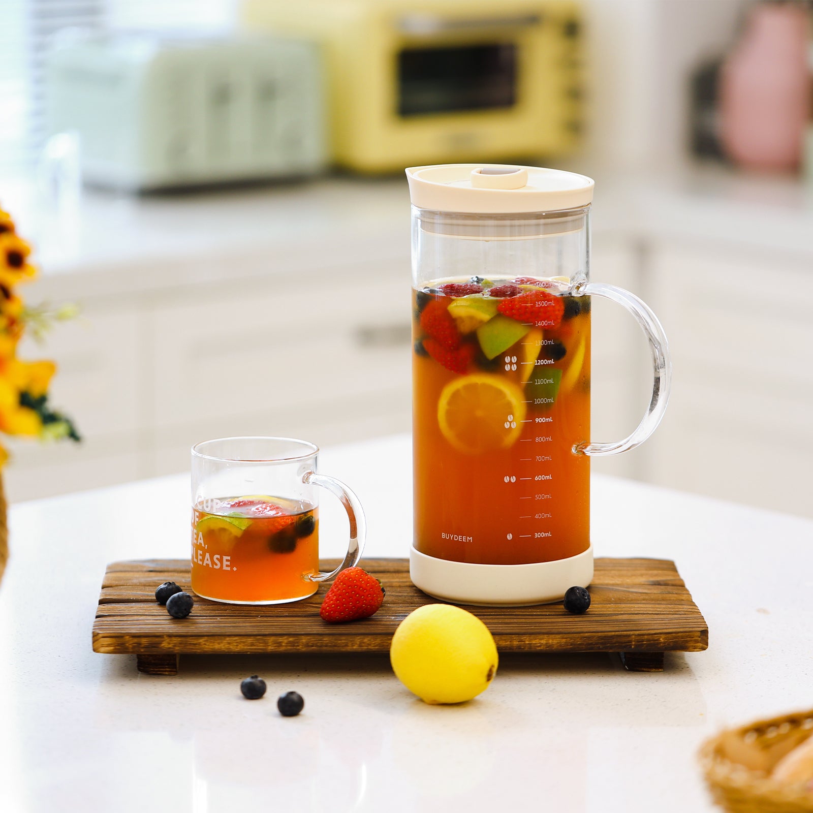 1pc High-capacity Heat-resistant Glass Water Pitcher For Cold/hot Water, Tea,  Fruit Juice, With Infuser For Flower Tea