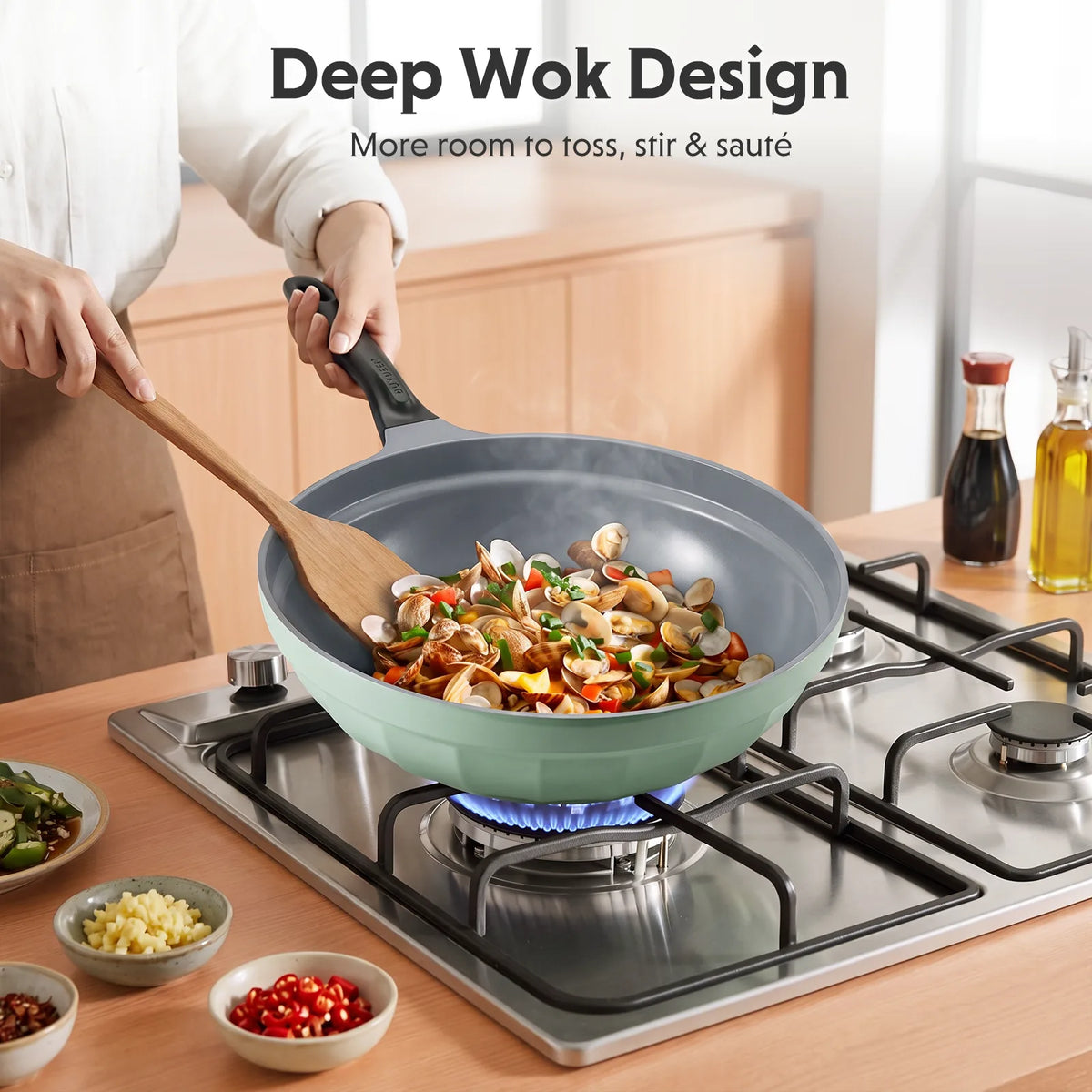 Ceramic Nonstick Wok Frying Pan, 5.7QT