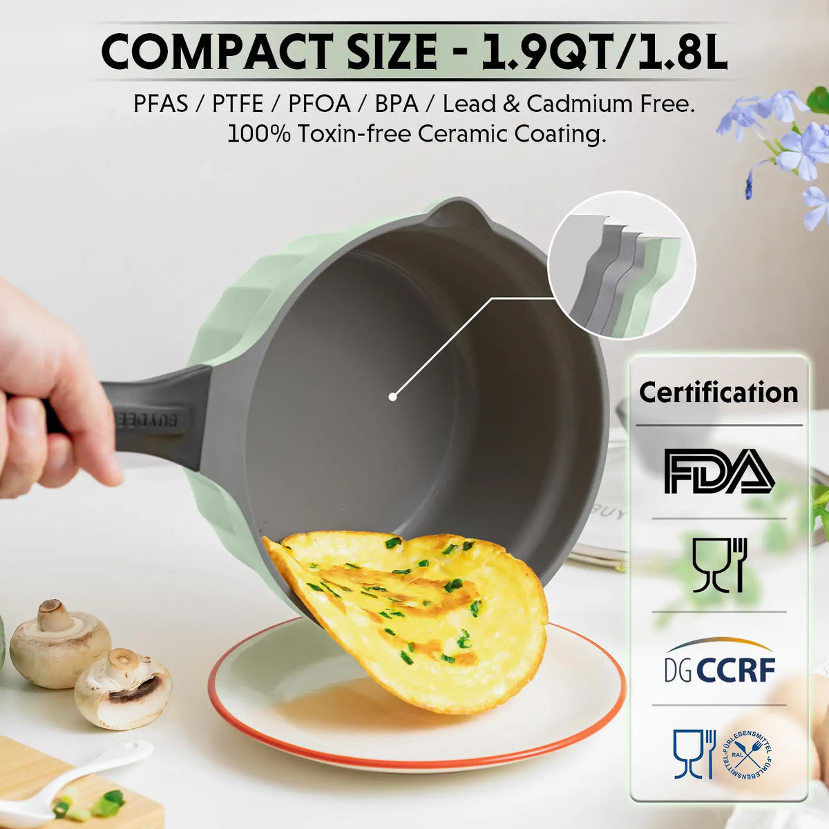 Ceramic Nonstick Saucepan, 1.9QT