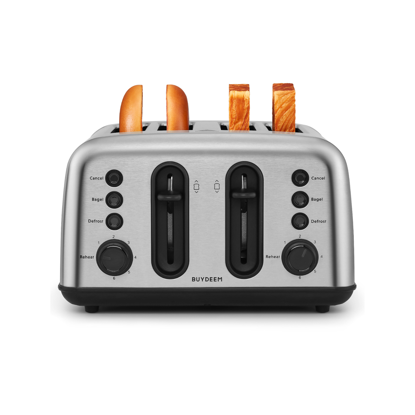 BUYDEEM 4 Slice Retro Toaster Extra Wide 1.4 Slot Independent Controls 7 Browning Settings Removable Crumb Tray