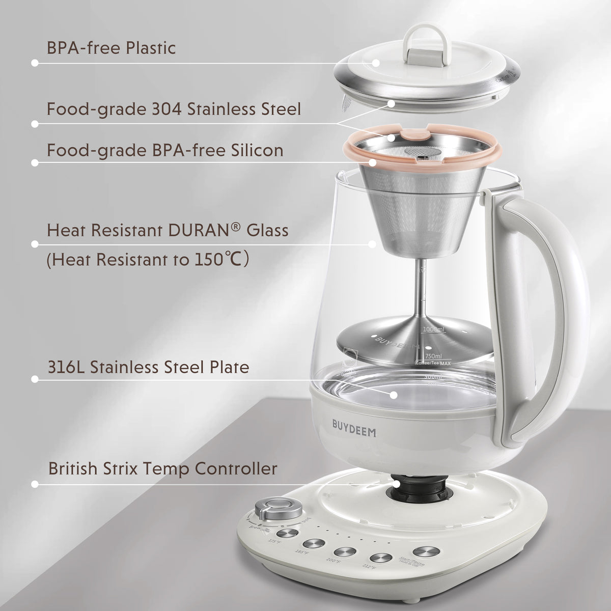 (OPEN BOX) K156 Multi-function Tea and Coffee Maker 1.5L, Oat White