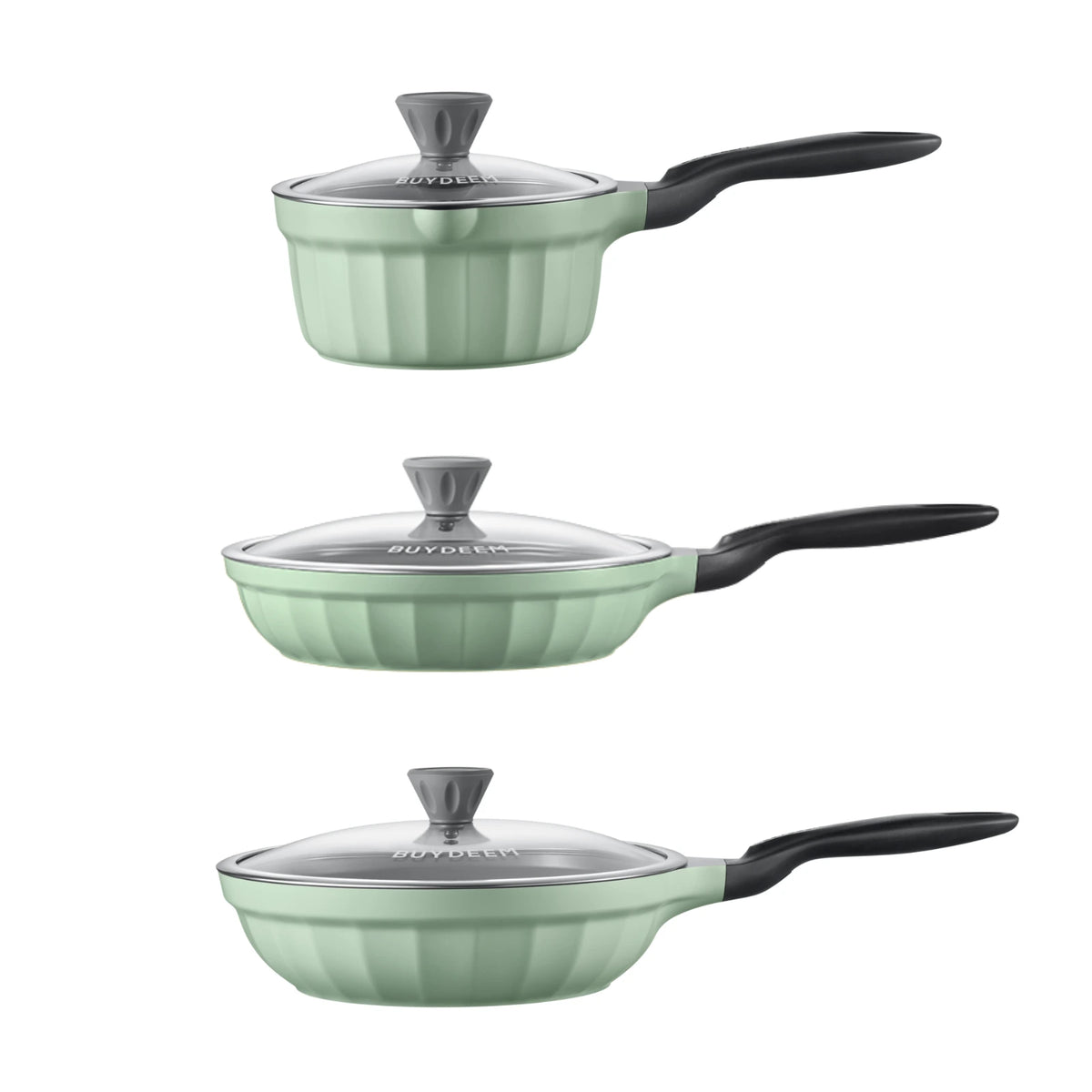 Ceramic Nonstick Frying Pan Duo & Saucepan - Green Bundle