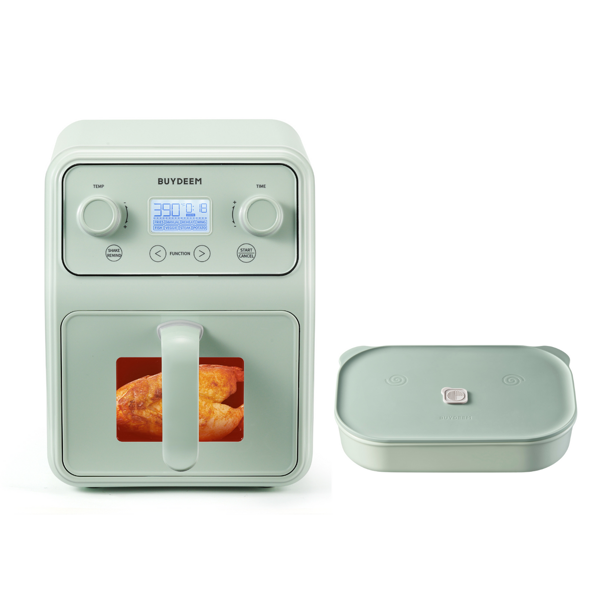 Air Fryer with Ceramic Lunch Box, Green - Bundle Offer