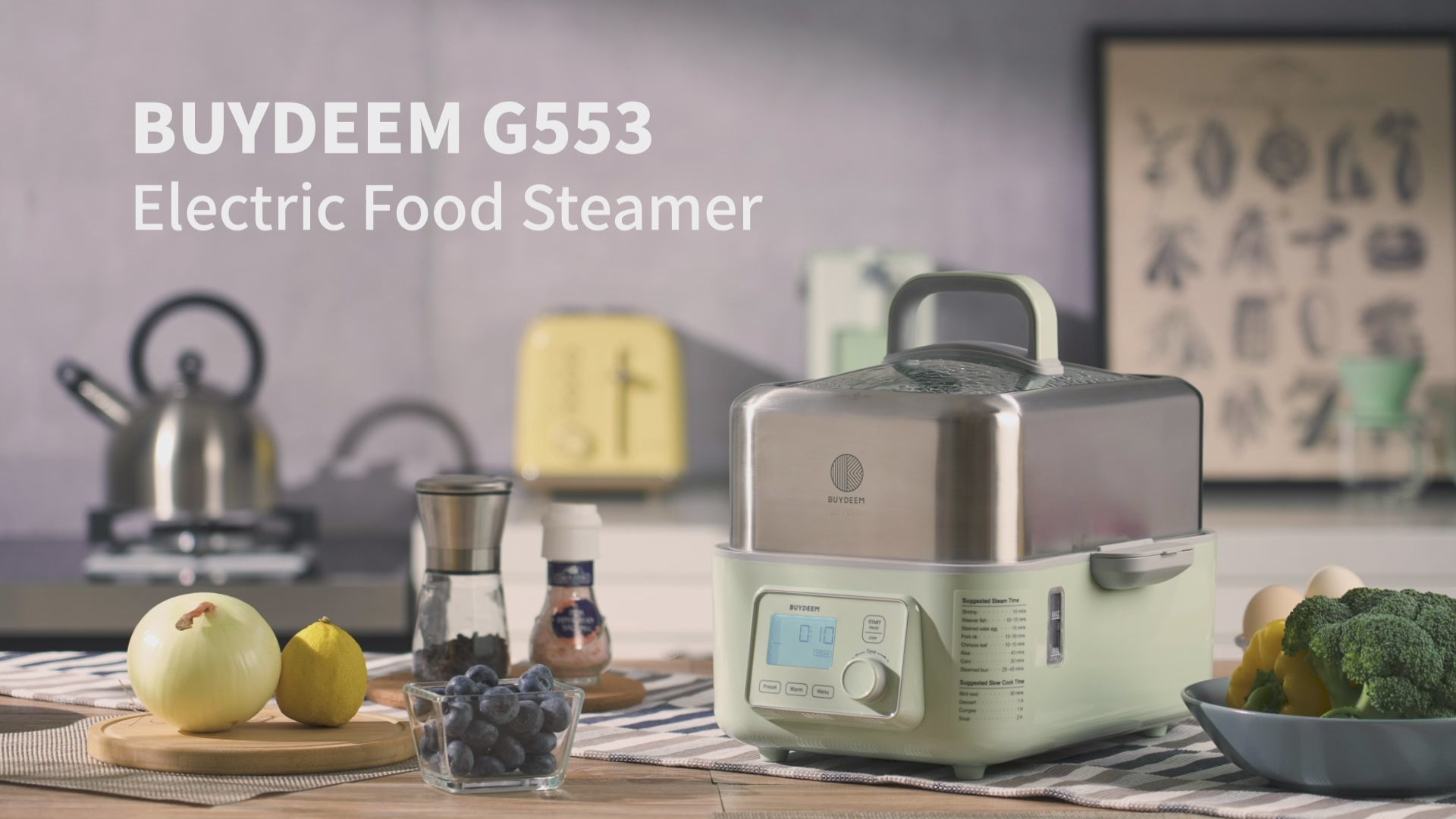BUYDEEM G55JP/G56JP スチーマー ミントグリーン BUYDEEM G553 All-in-One Electric Food Steamer, 5QT