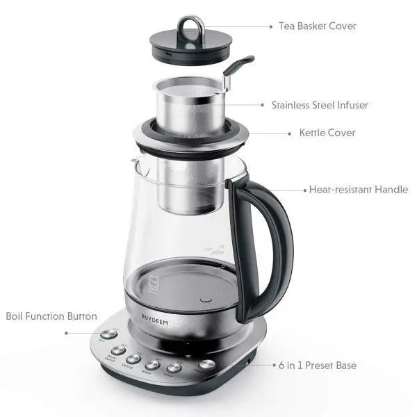 BUYDEEM K2763 Health-Care Beverage Tea Maker and Kettle, 8-in-1  Programmable Brew Cooker Master, Auto Keep Warm, 1.5 L, Cozy Greenish